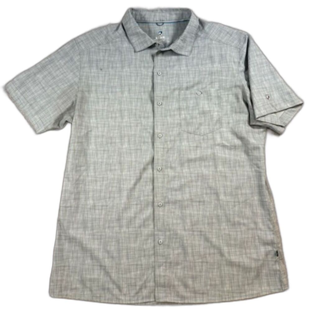 KÜHL Men’s Large Short Sleeve Button Up Shirt Green Plaid Outdoor Hiking Travel